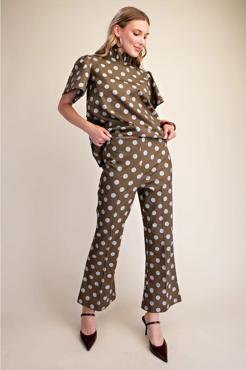 High Waist Polka Dot Flare Crop Pants