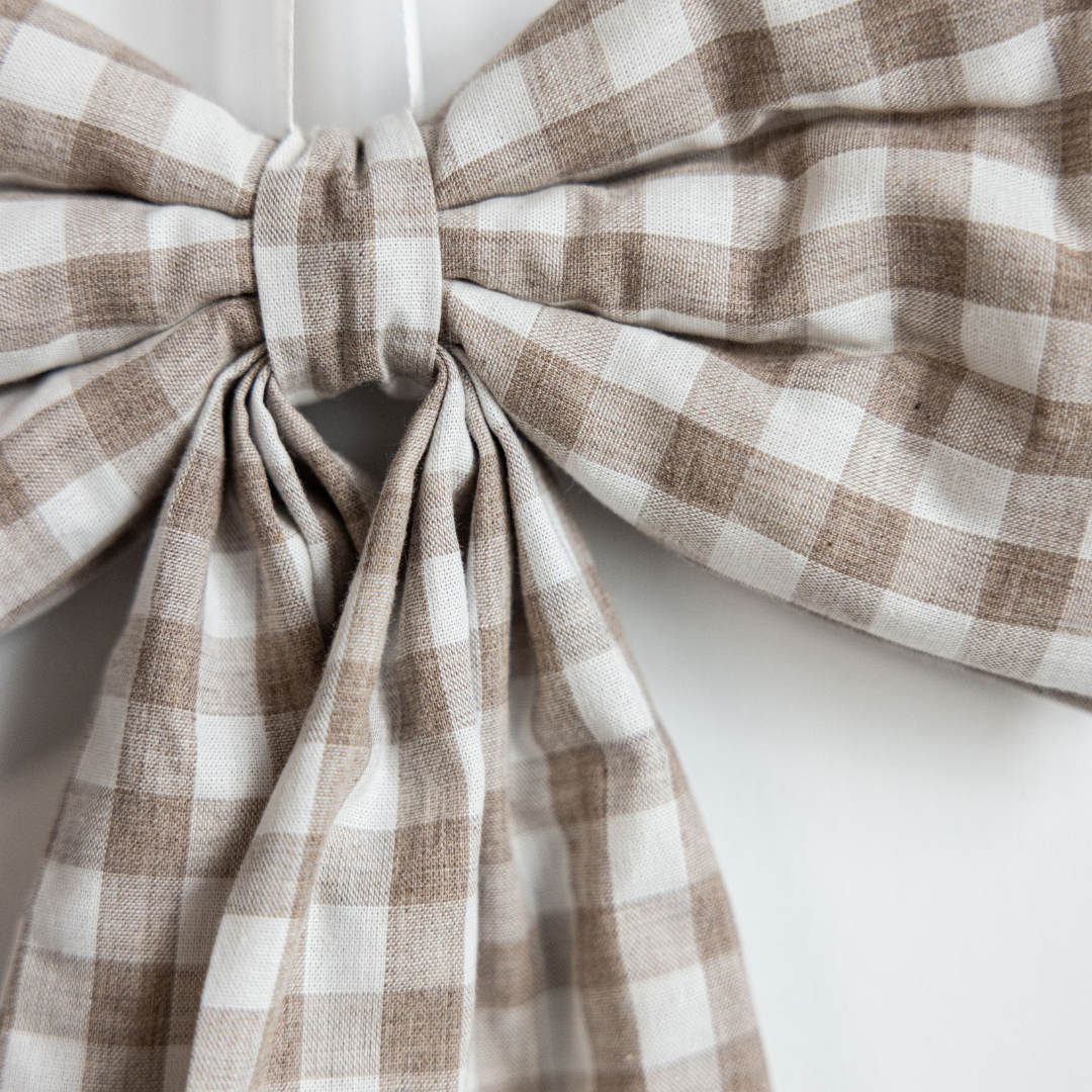 Beige Gingham Fabric Bow