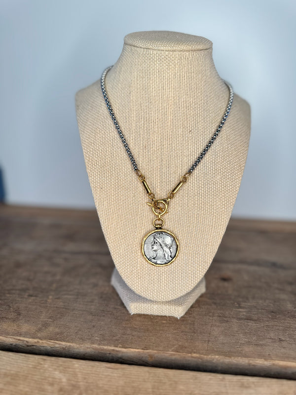 Gunmetal and Gold Coin Necklace