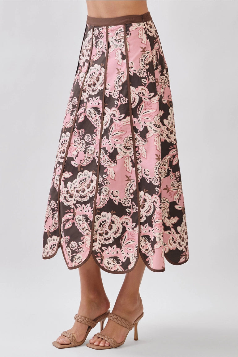 Floral Print Scalloped Hem Midi Skirt & Halter Top