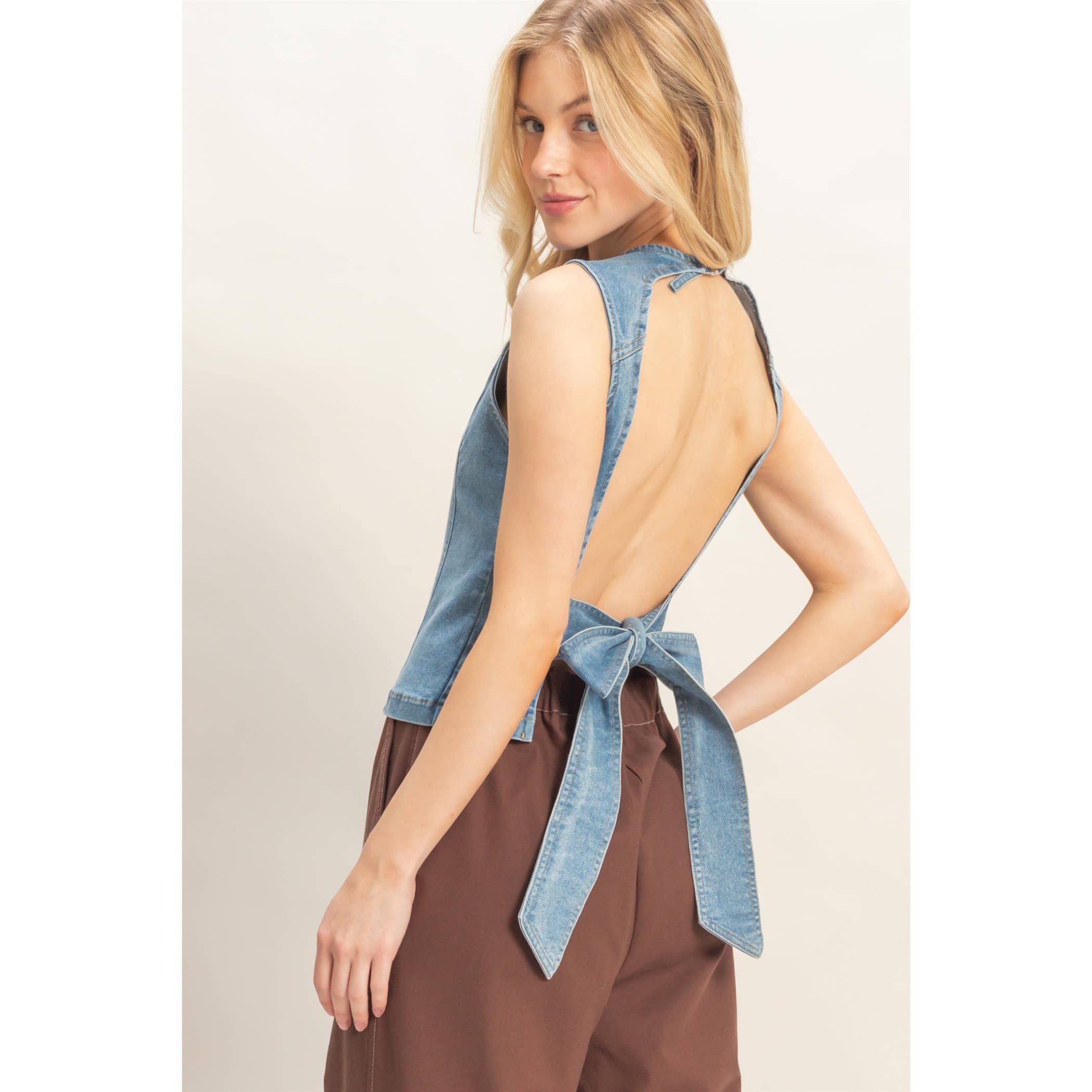 Sleeveless Denim Open Back Top