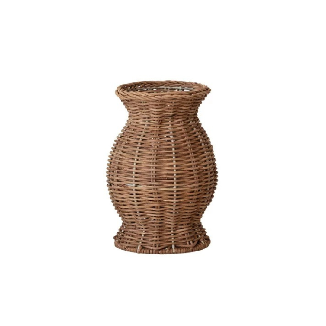 Woven Rattan Vase with Removable Glass Insert