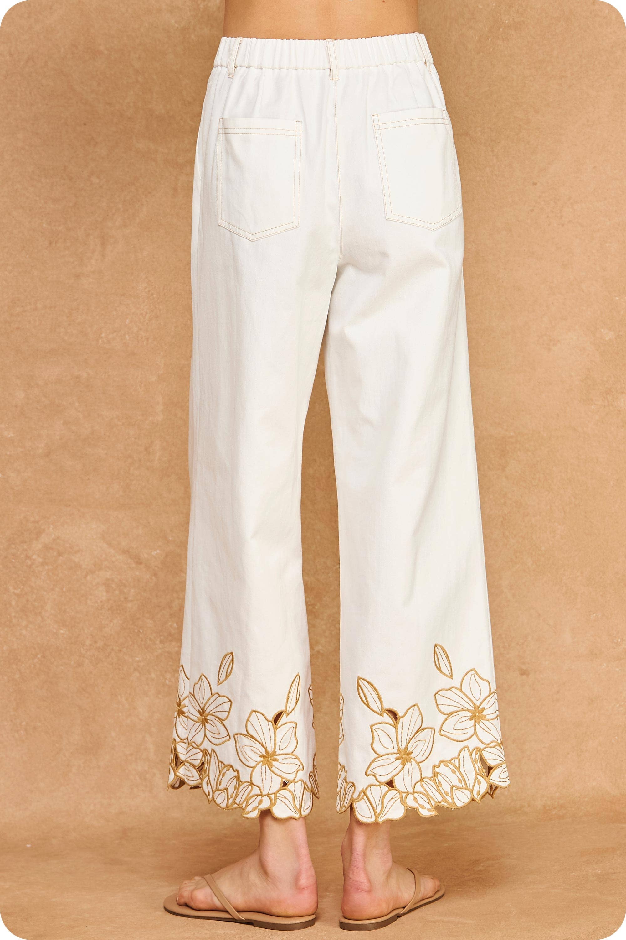 Floral Cut-Out Embroidery Twill Pants