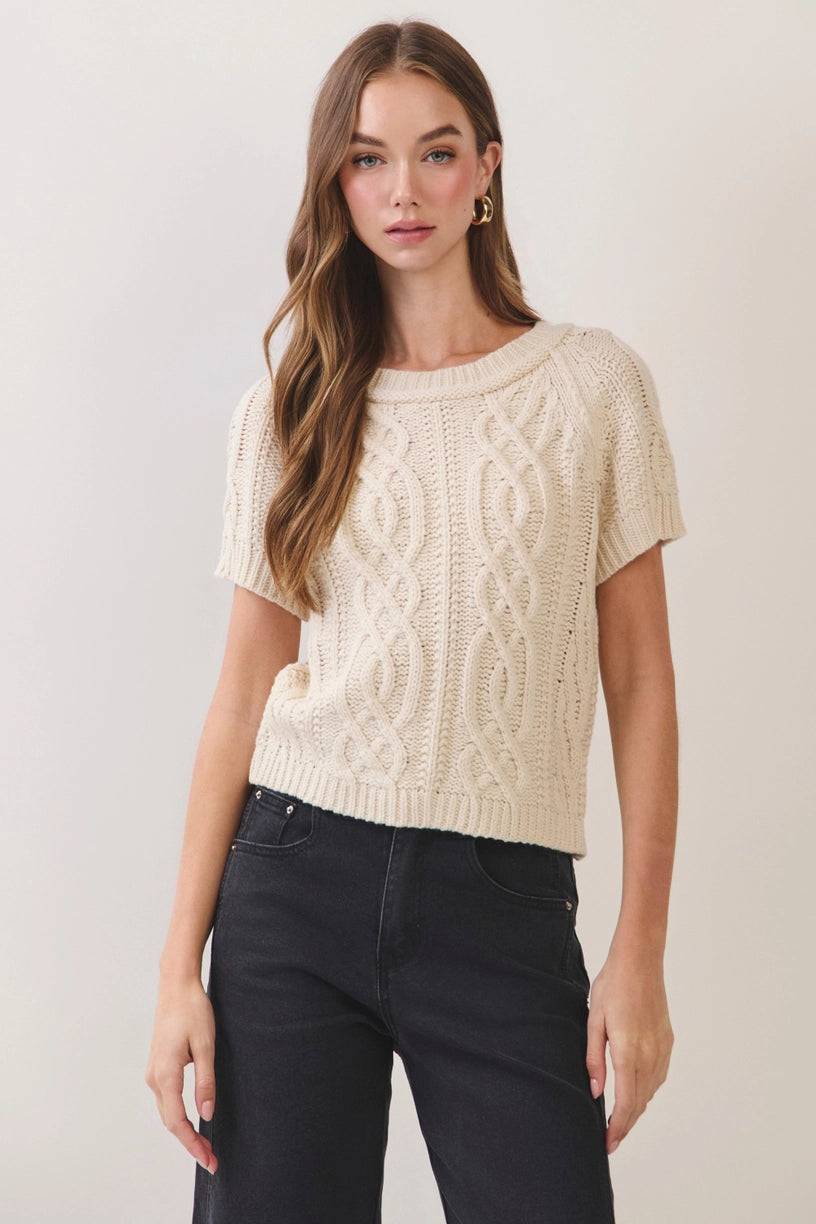 Cable Knit Short Sleeve Sweater