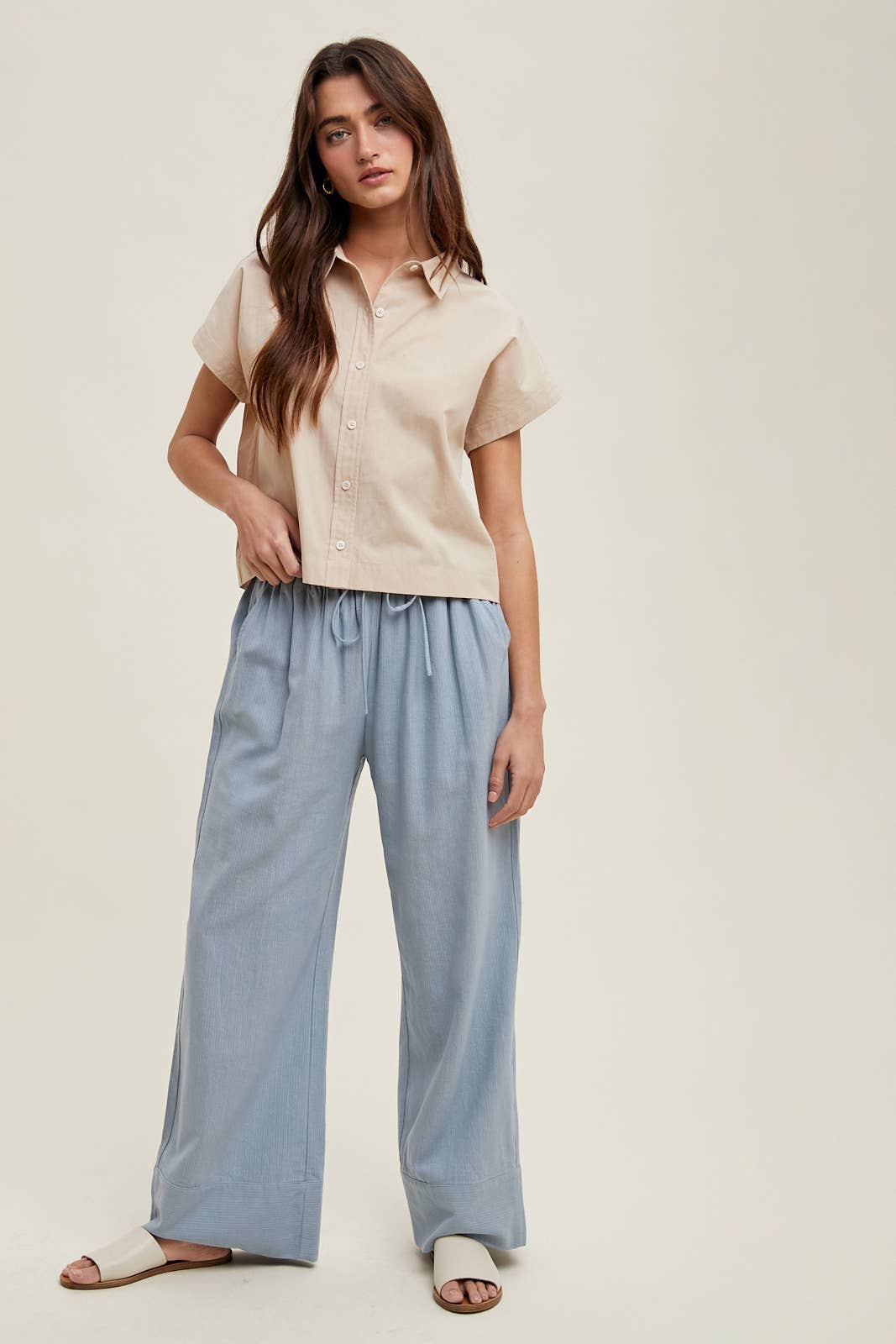 Relaxed Crop Button-Up Shirt