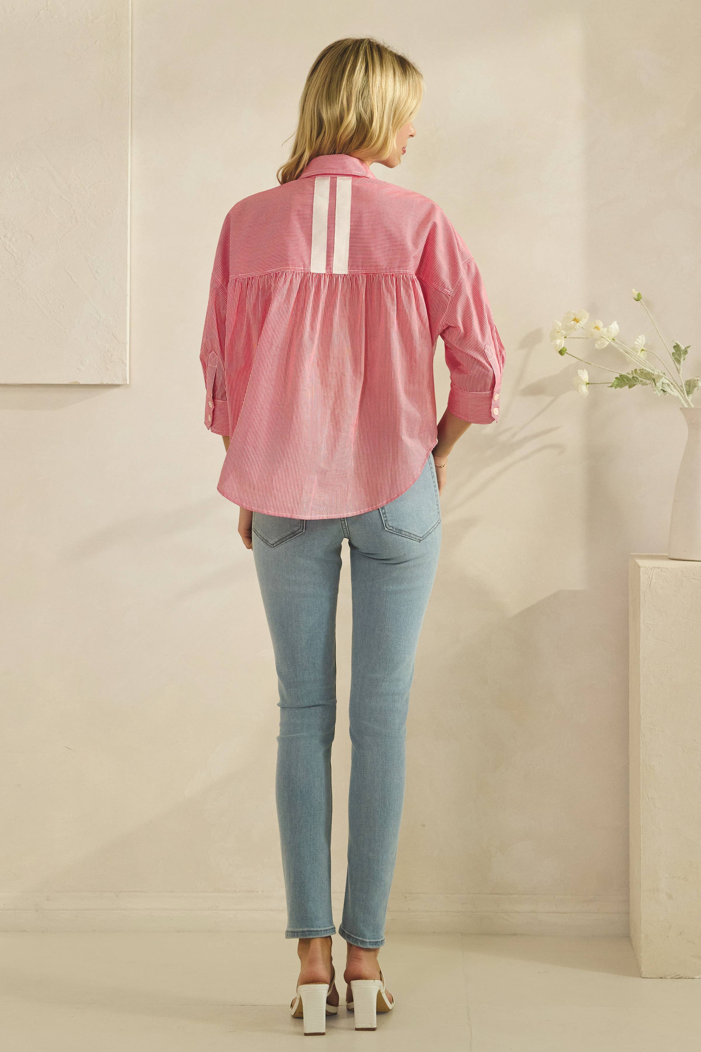 Striped 3/4 Sleeve Blouse