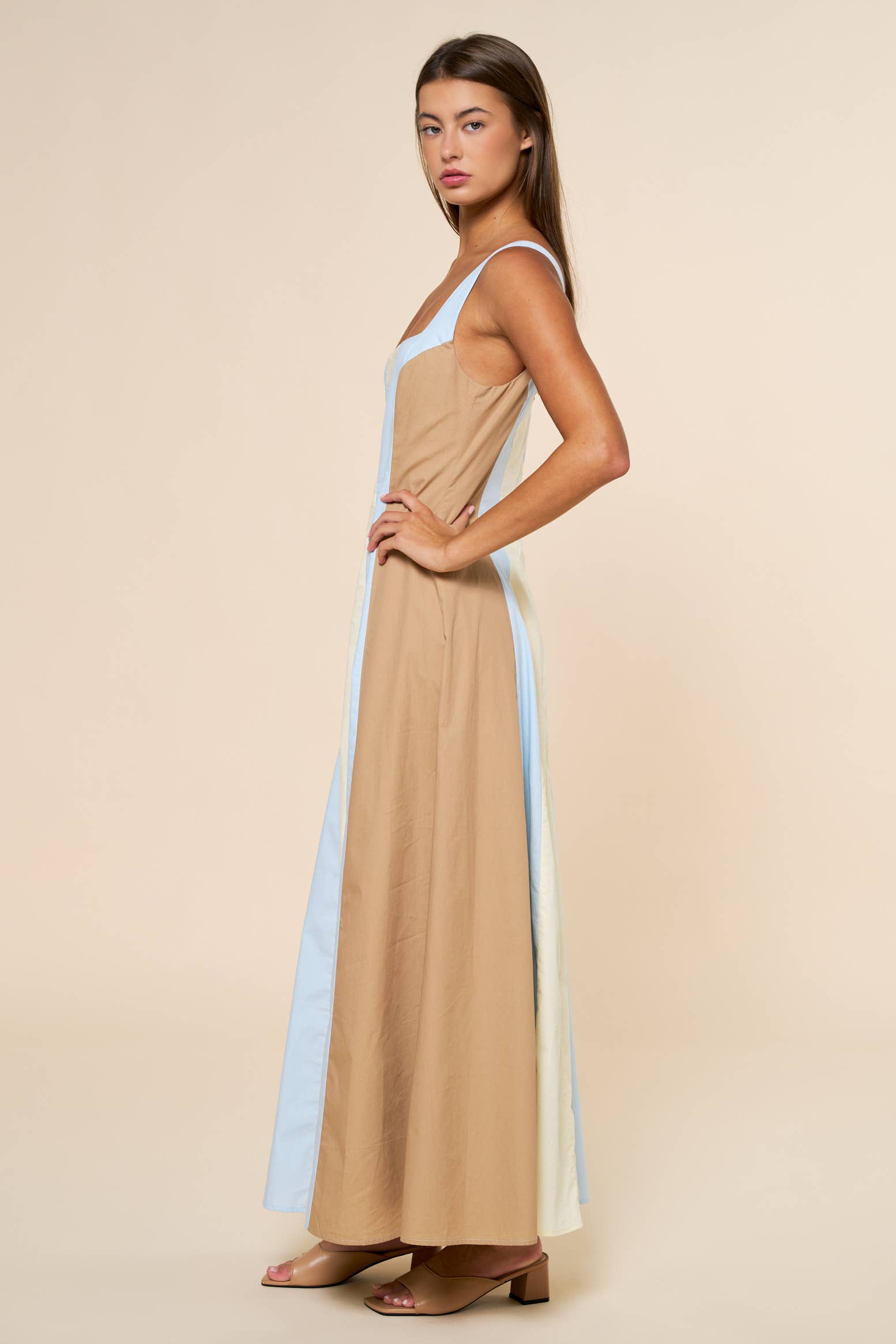 Color Block Square Neck Sleeveless Maxi Dress