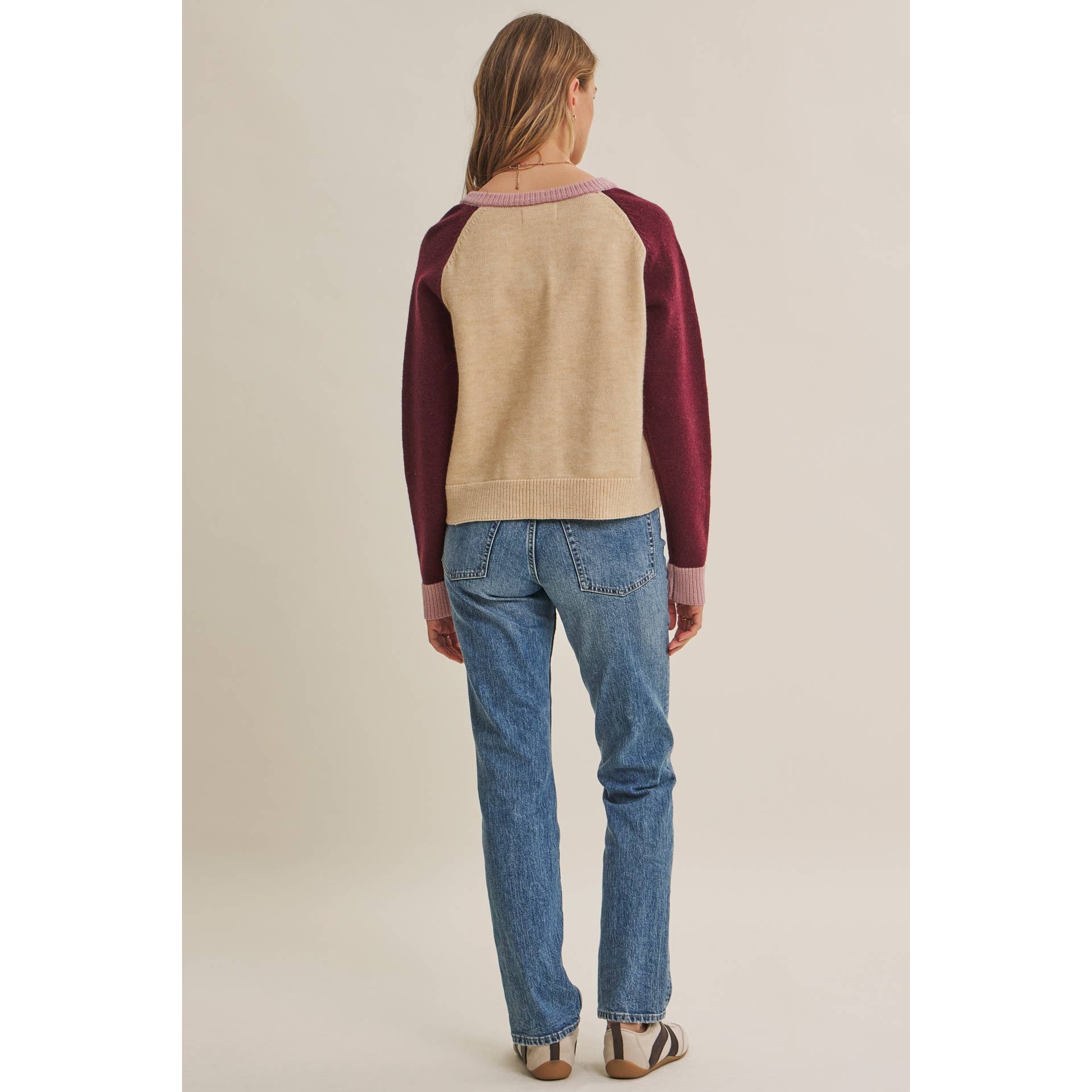 Colorblock Wool Blend Crewneck Cardigan