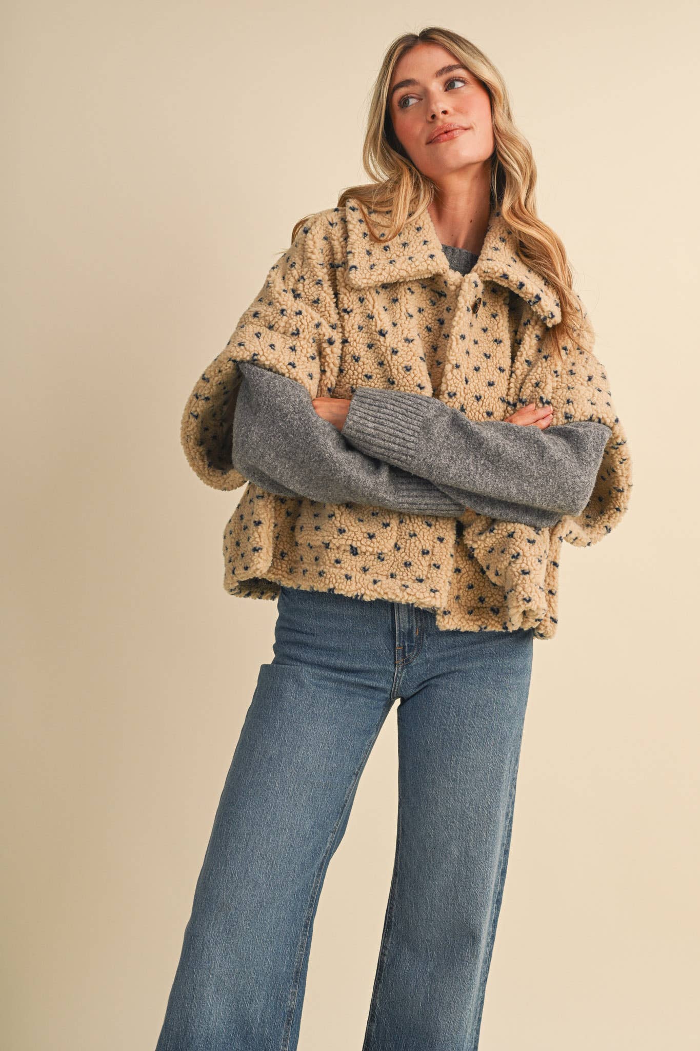 Polka Dot Faux Sherpa Cape