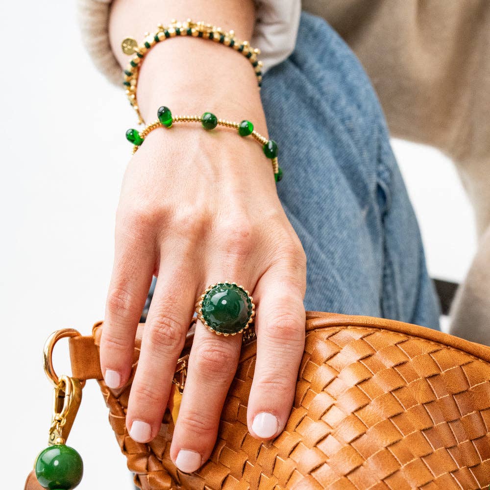 Adjustable Deep Green Enamel Cocktail Ring