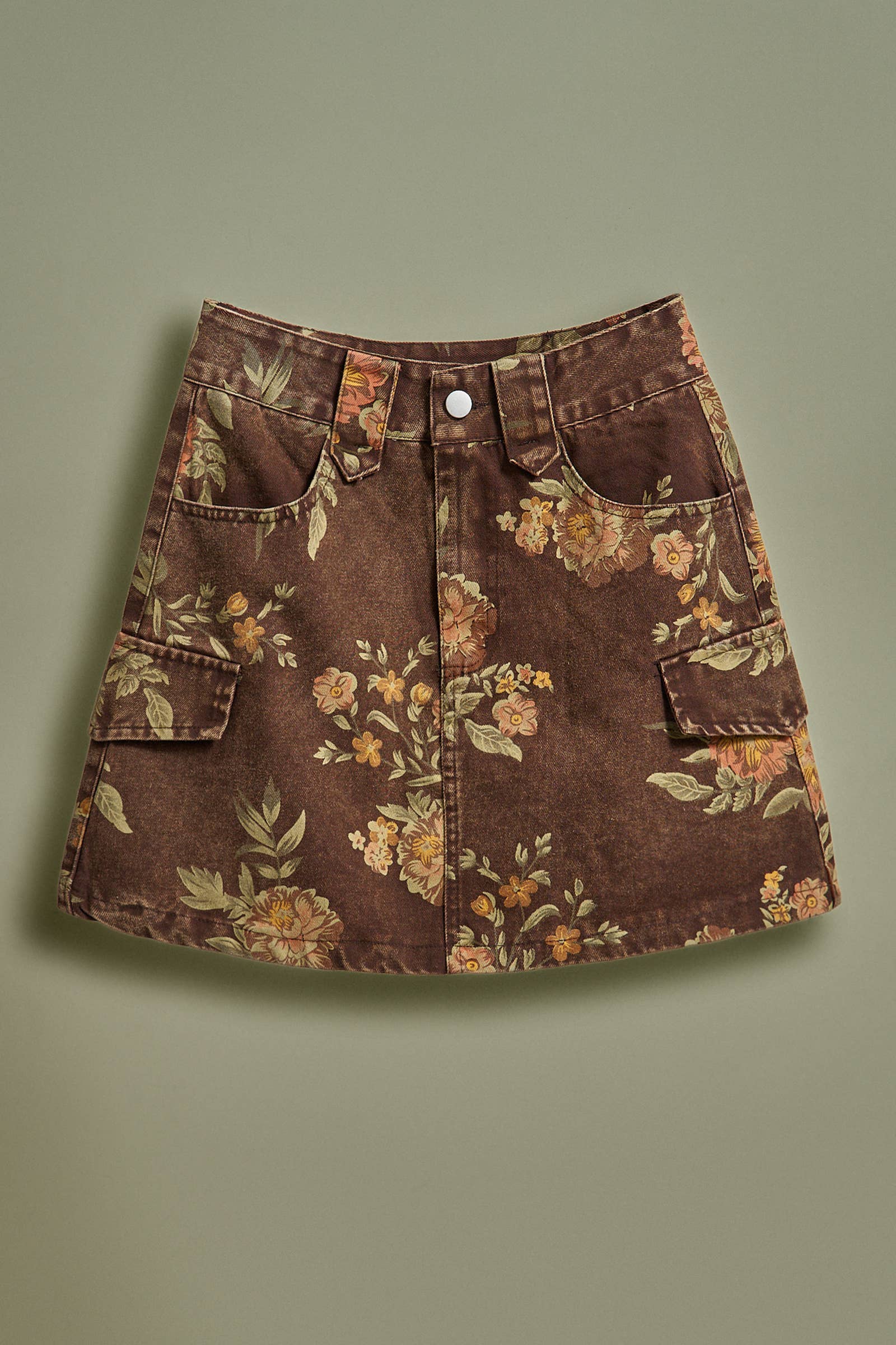 Vintage Floral Cotton Denim Cargo Mini Skirt