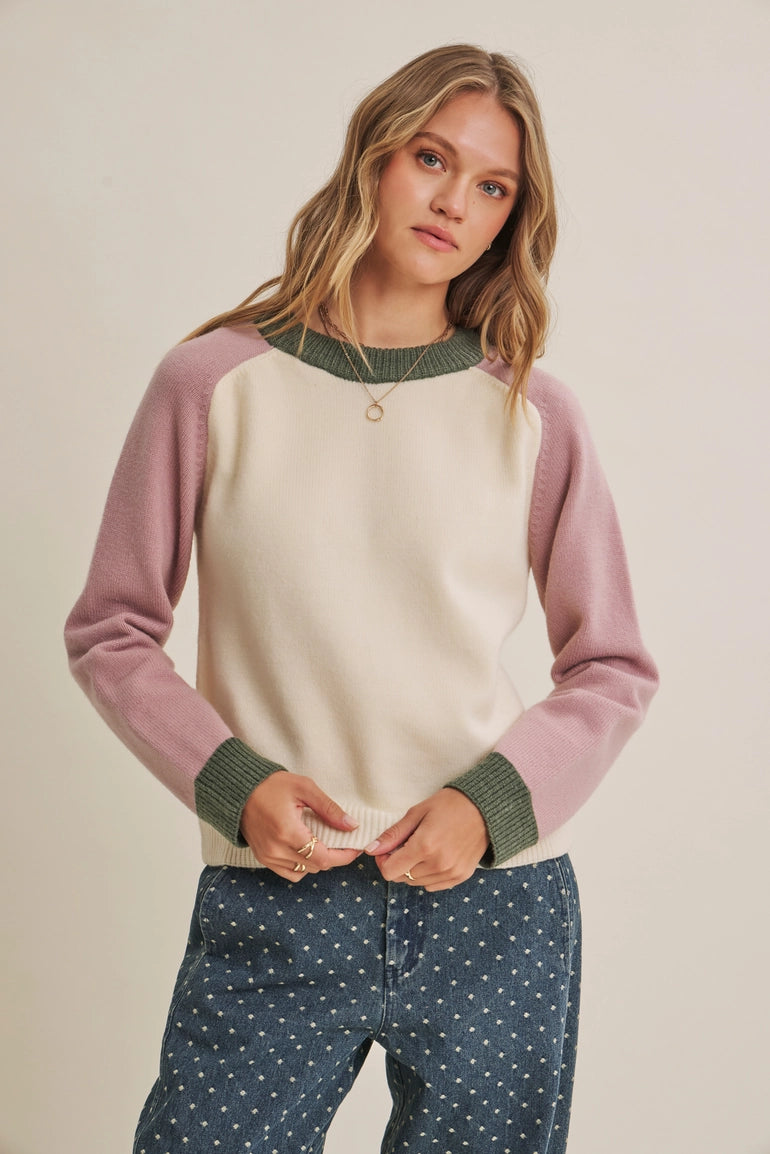 Colorblock Wool Blend Crewneck Sweater
