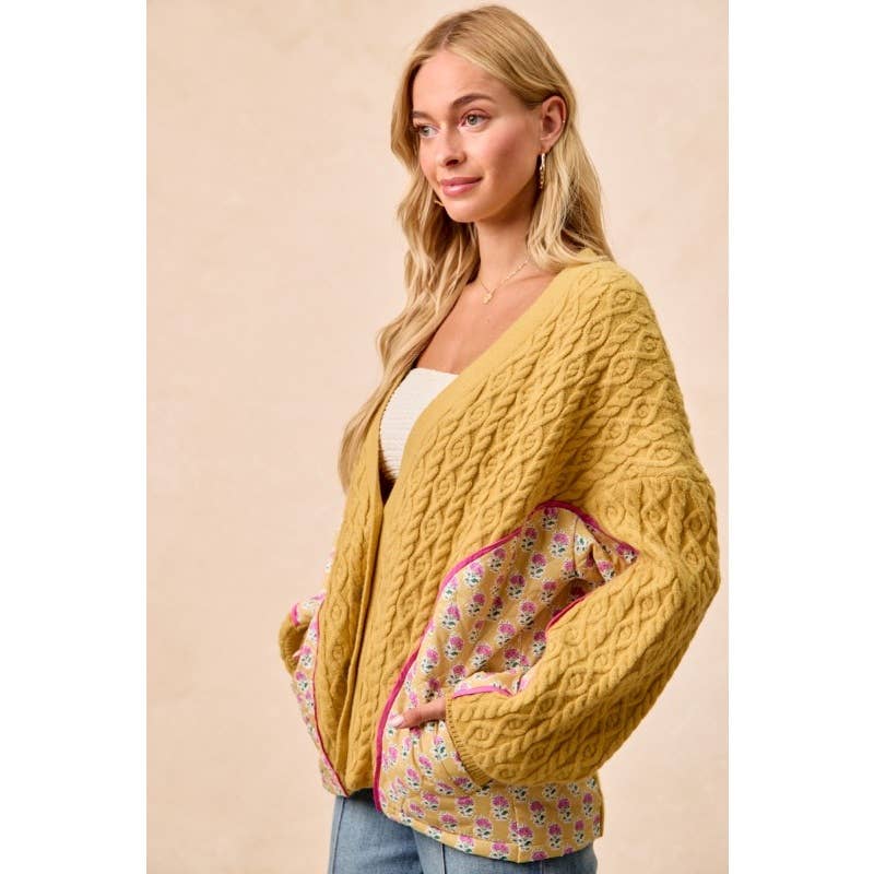 Cable Knit Floral Printed Combo Cardigan