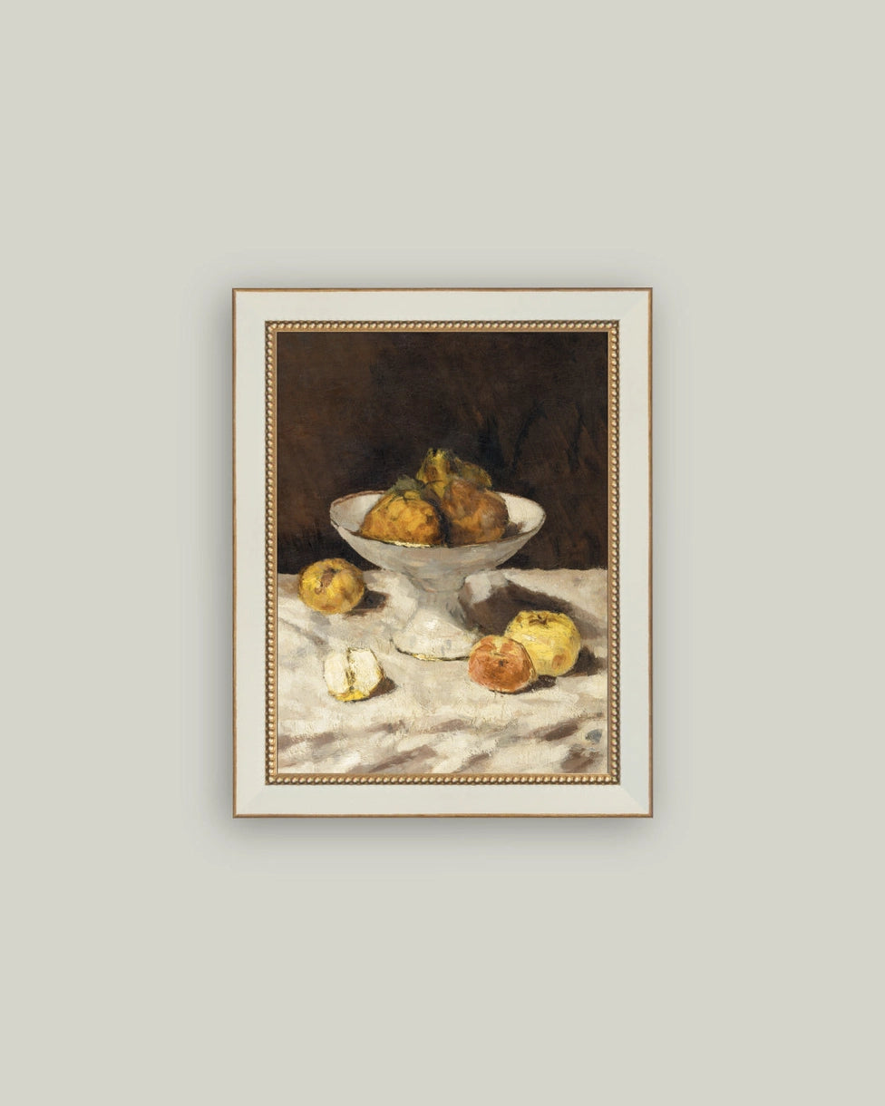 Pears Still Life in White Beaded Frame