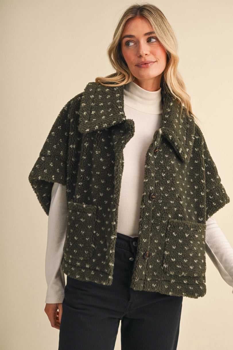 Polka Dot Faux Sherpa Cape