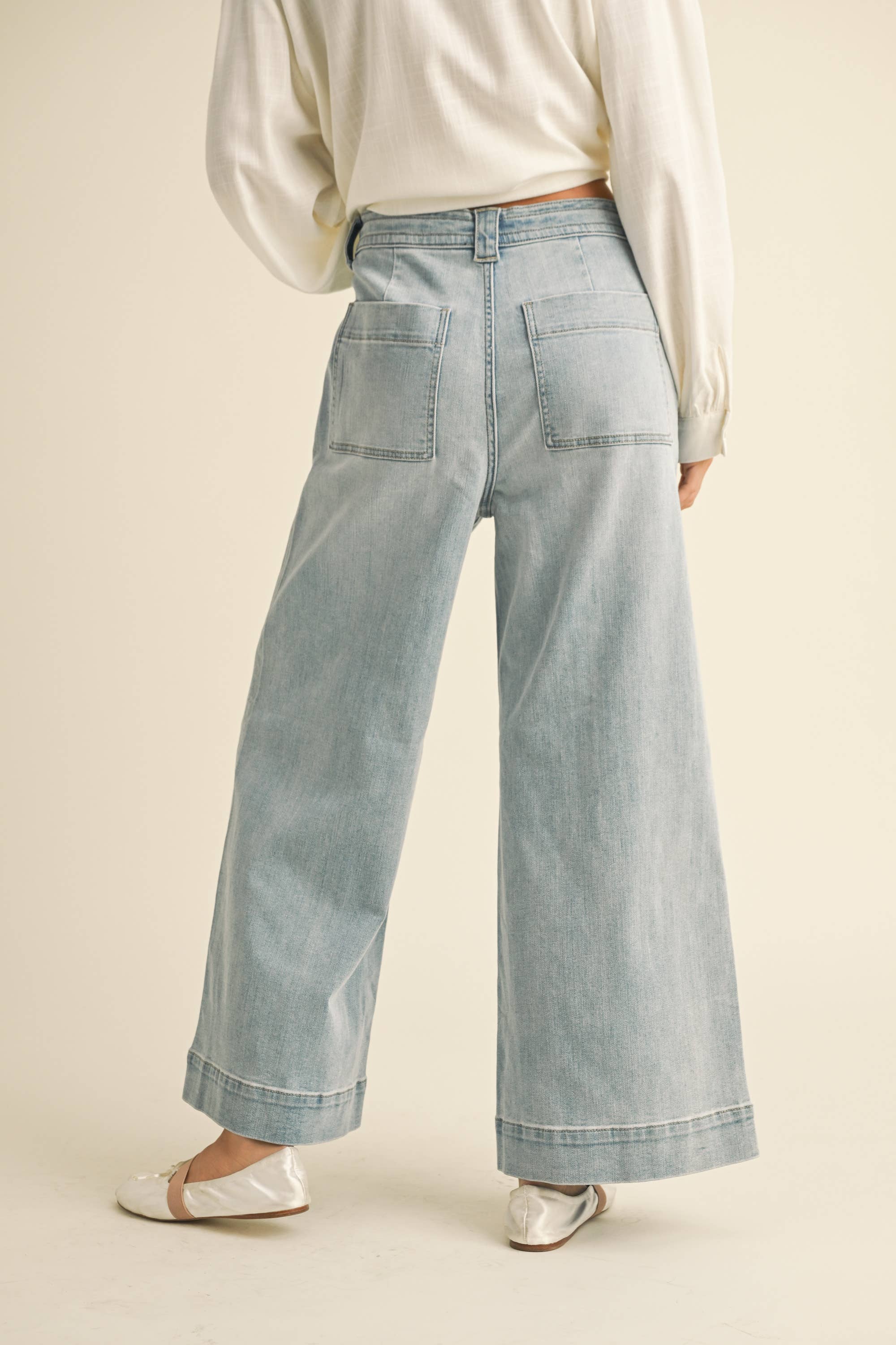 Washed Wide Leg Denim with Tie Front