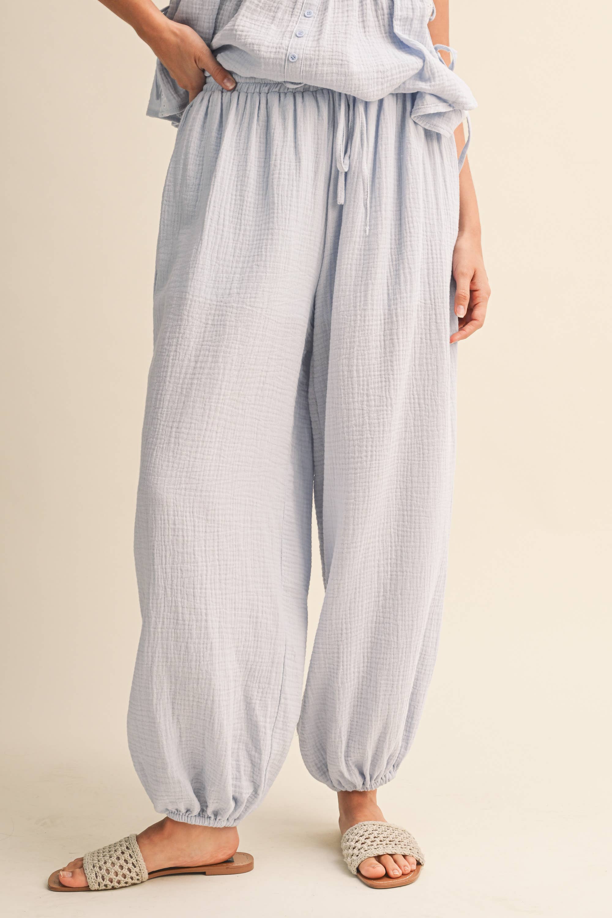 Light Blue Sleeveless Top and Pants Set