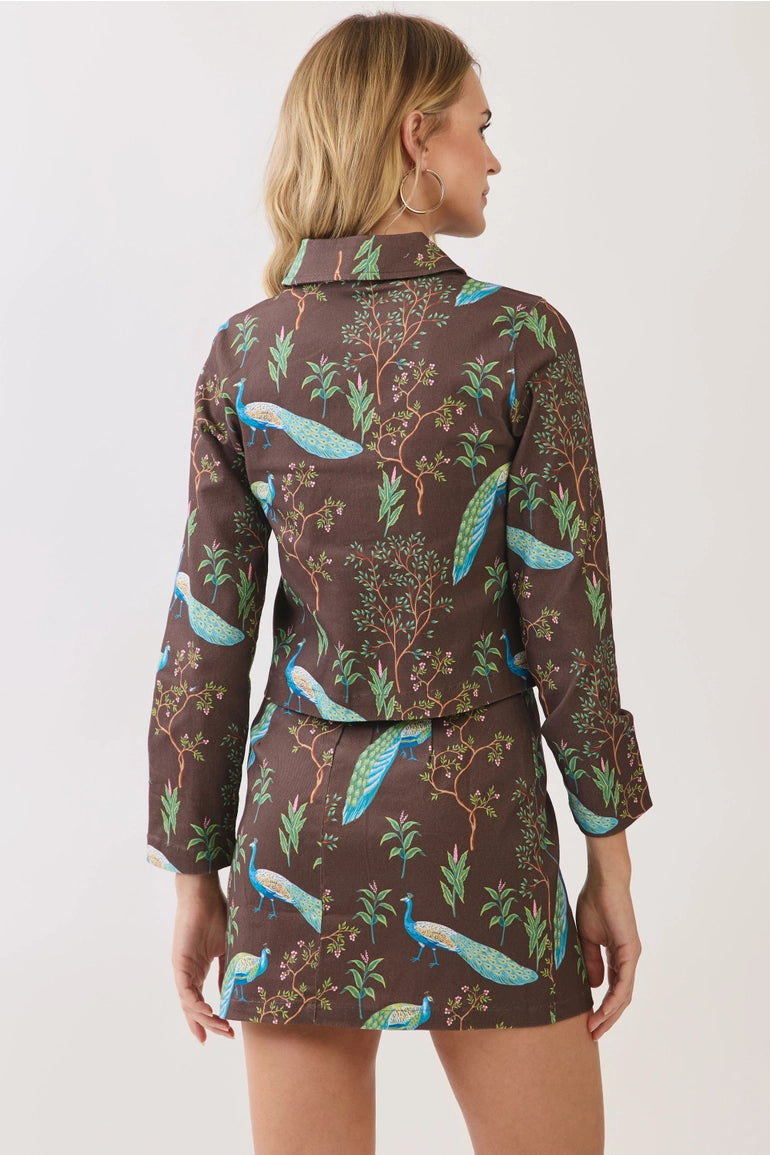 Botanical Bird Cropped Jacket & Mini Skirt