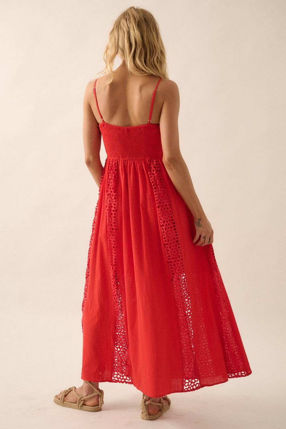 Crochet Lace Paneled Maxi Dress