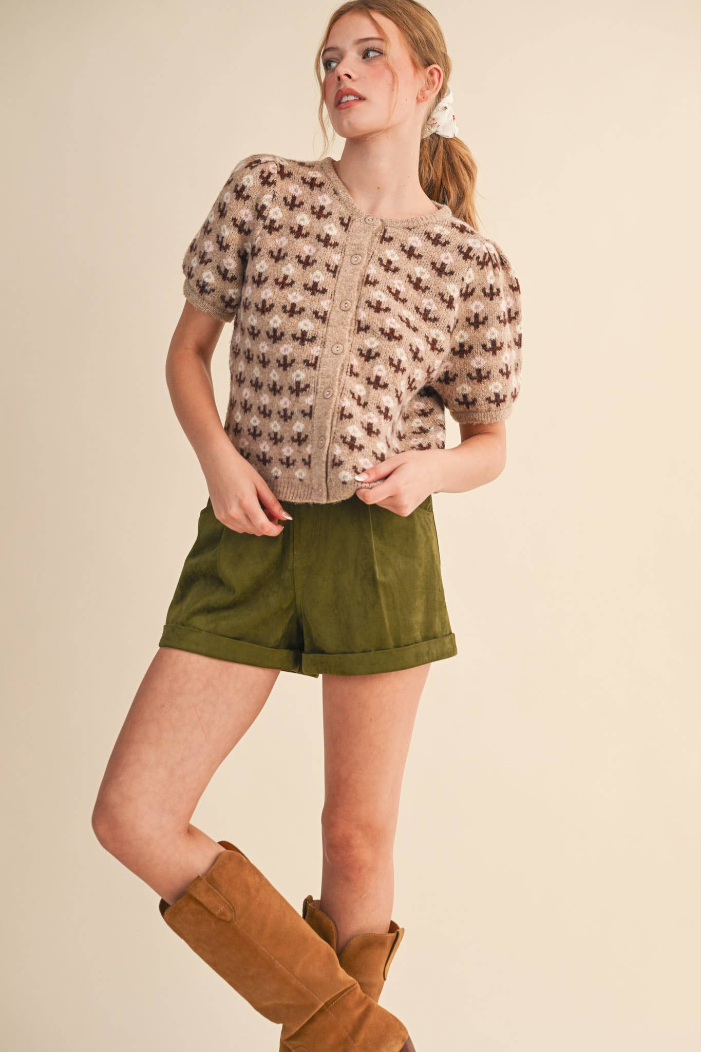 Floral Short Sleeve Sweater Cardigan