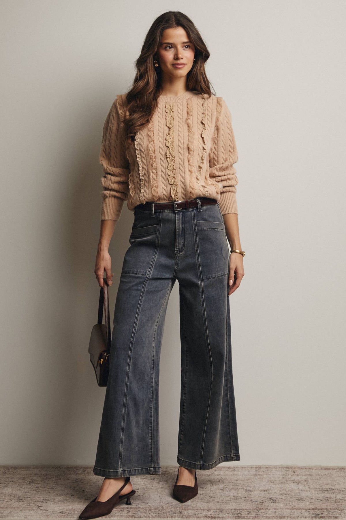 Lace Trim Cable Knit Pullover