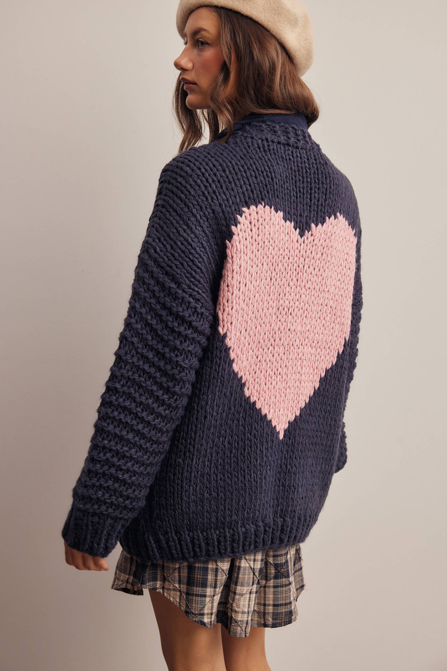 Chunky Knit Heart Back Cardigan