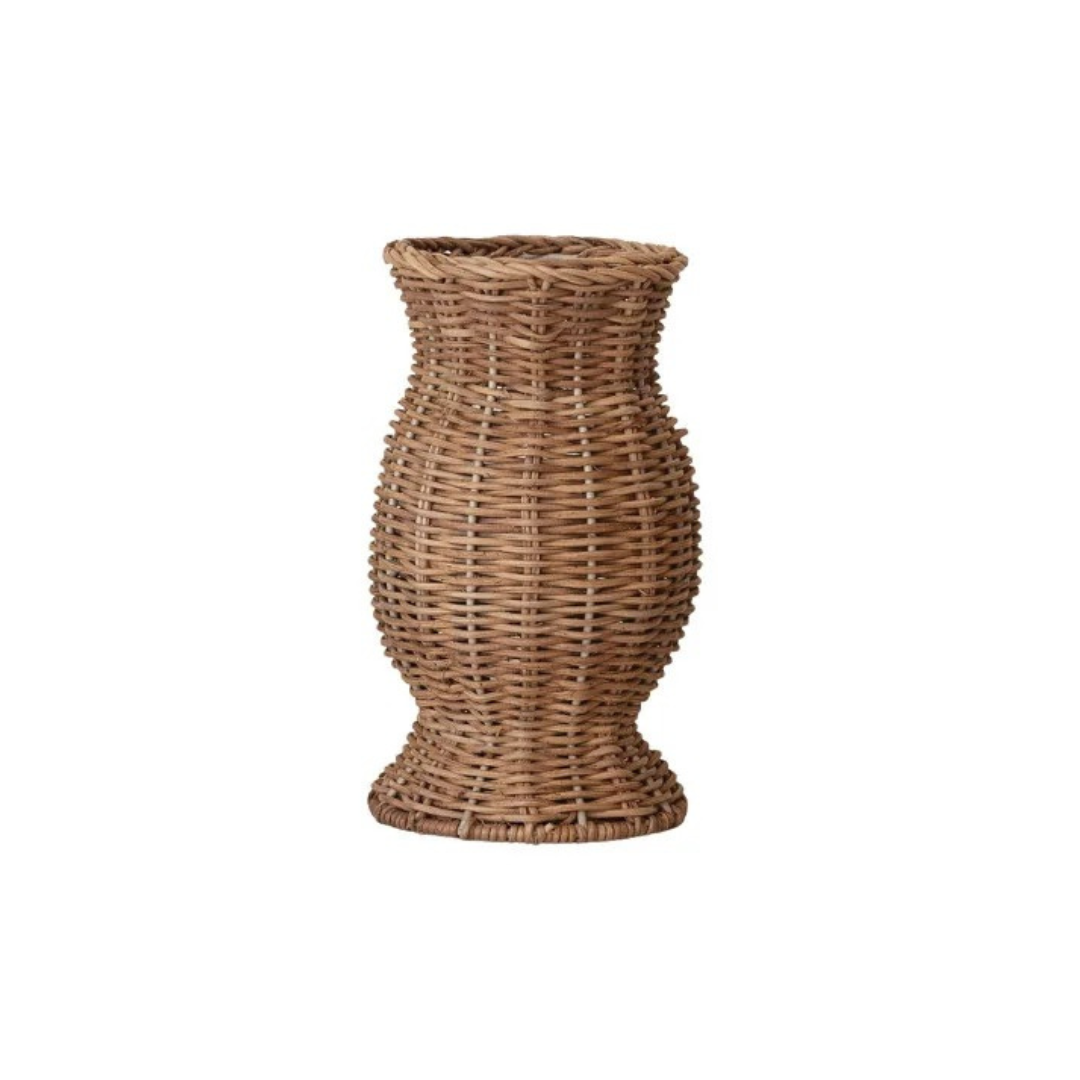 Woven Rattan Vase with Removable Glass Insert