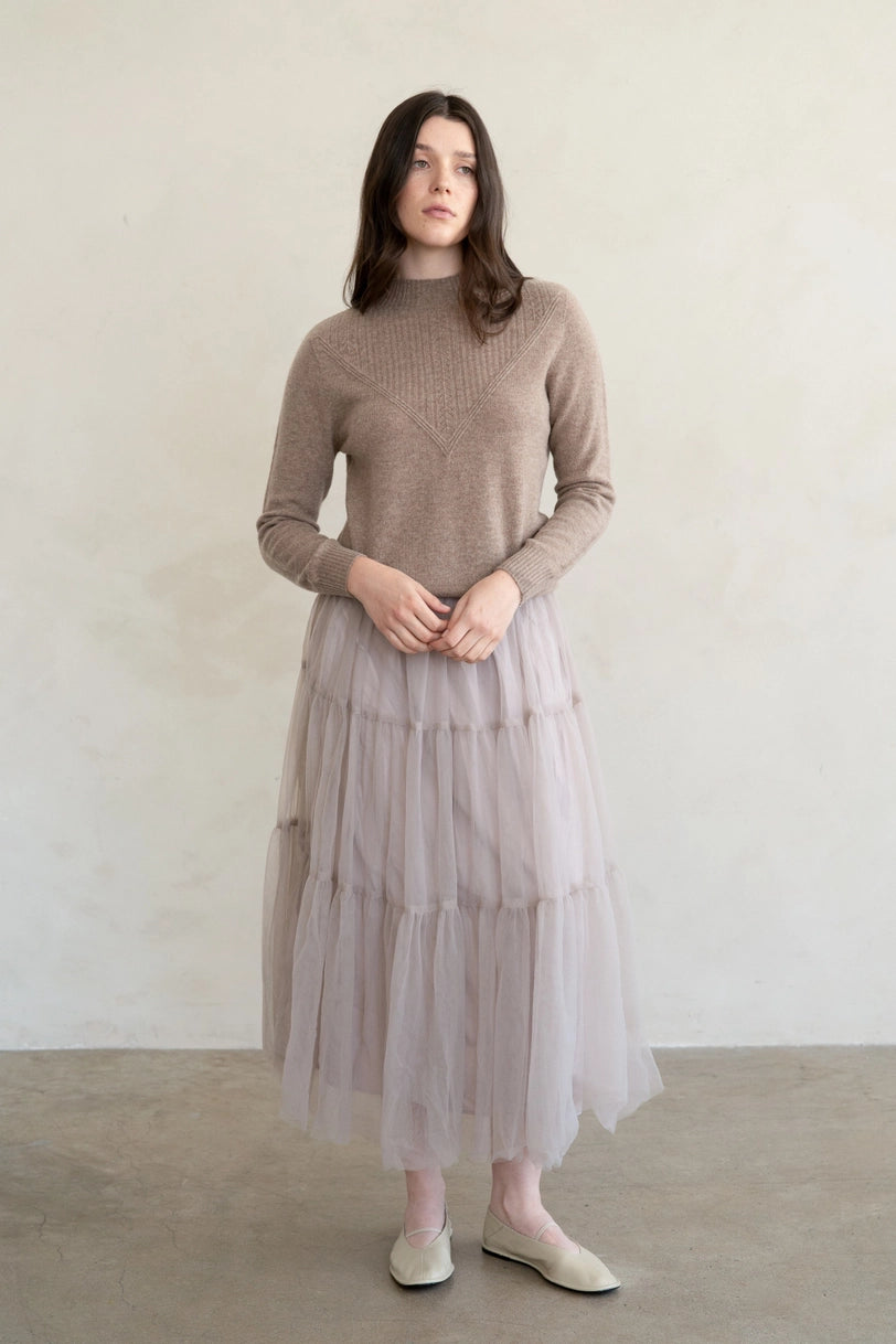 Tiered Tulle Midi Skirt