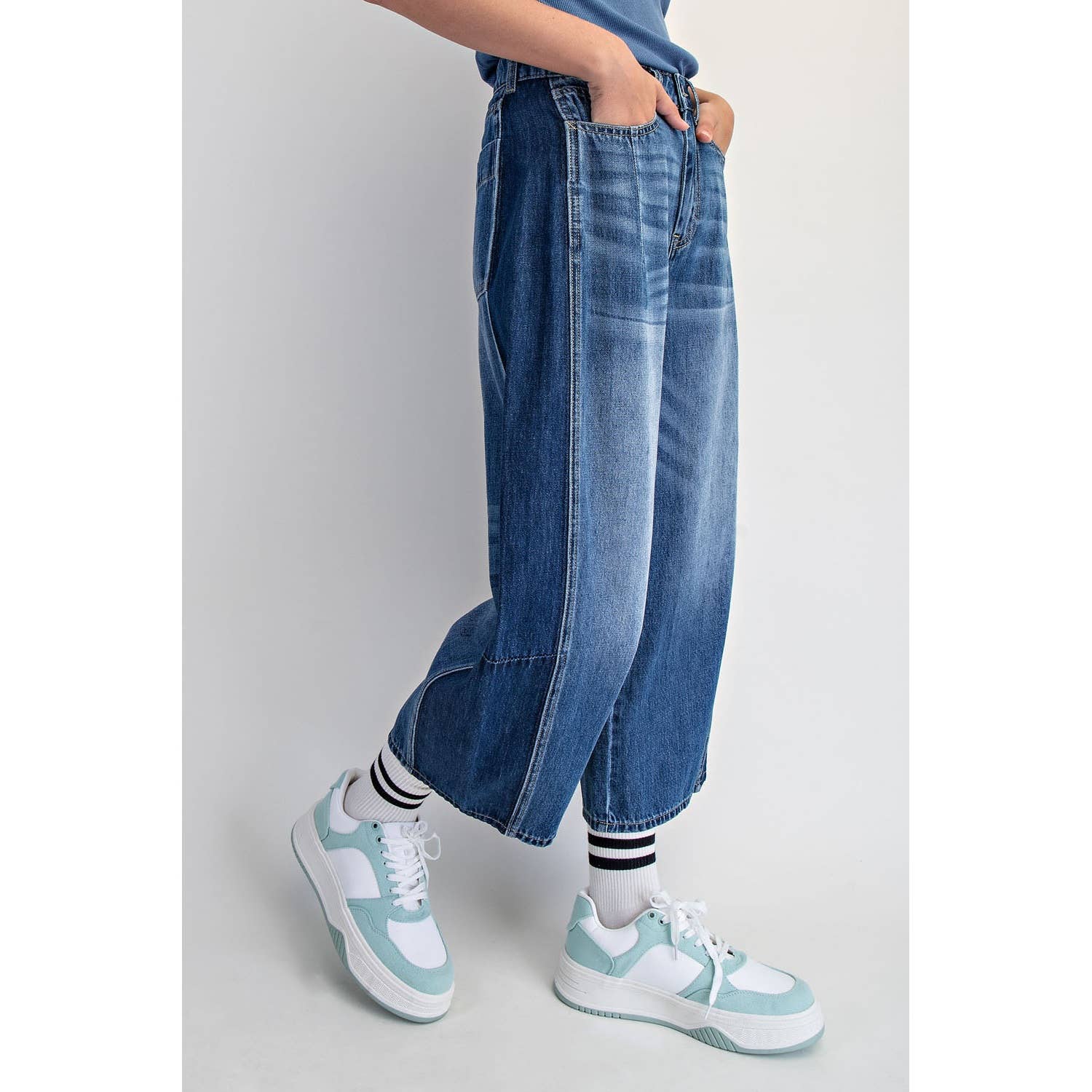Mixed Denim Barrel Jeans