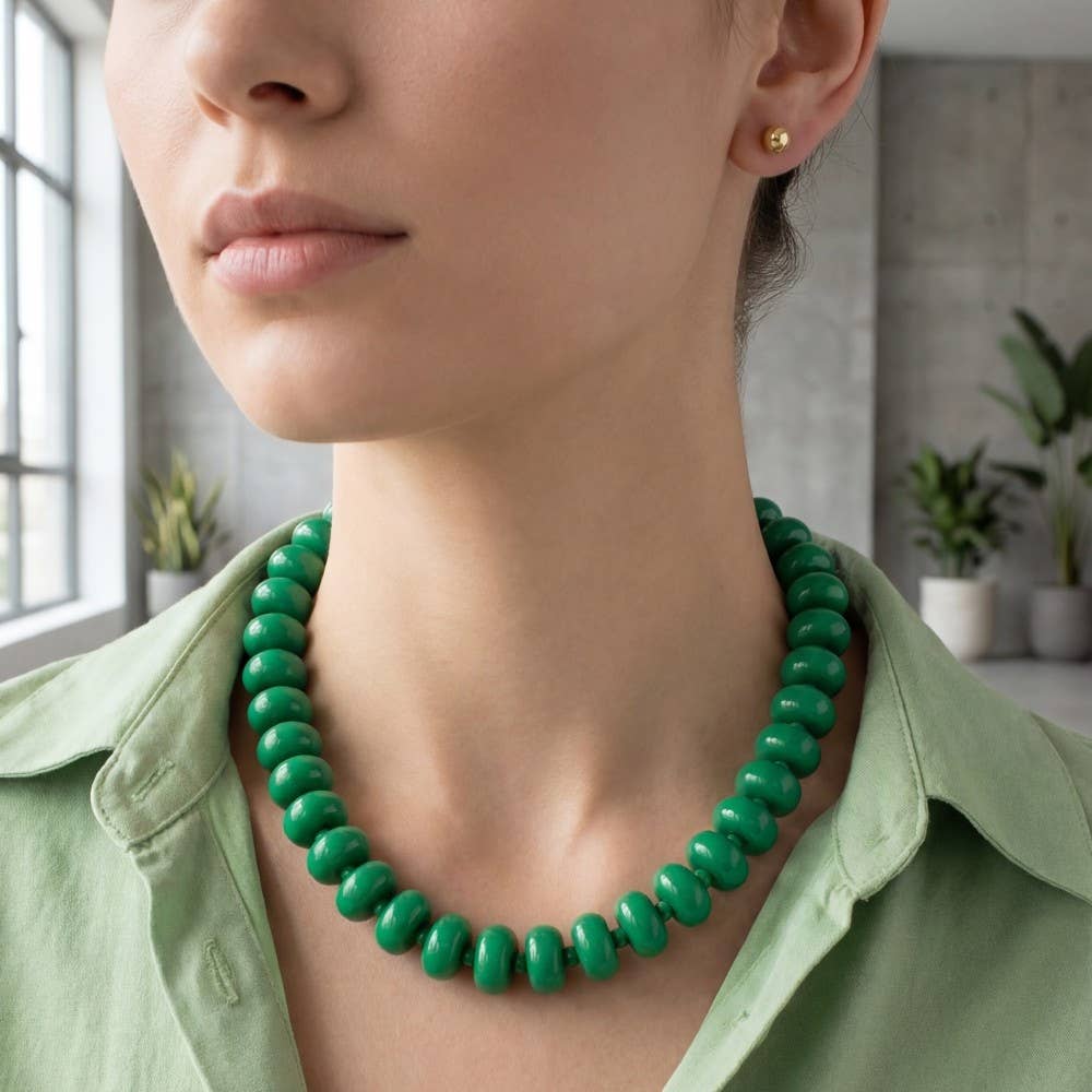 Green Acrylic Bead Link Necklace