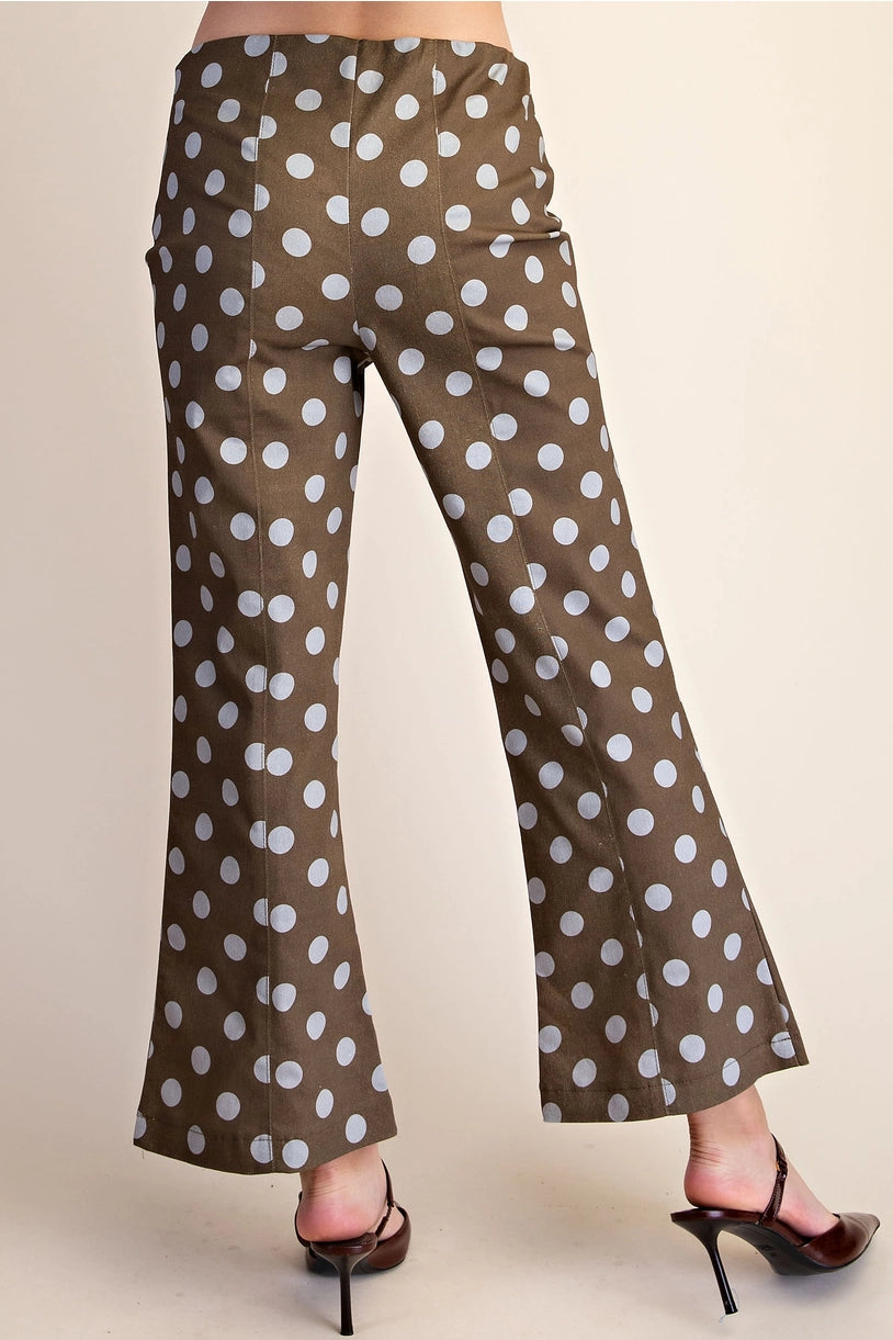 High Waist Polka Dot Flare Crop Pants