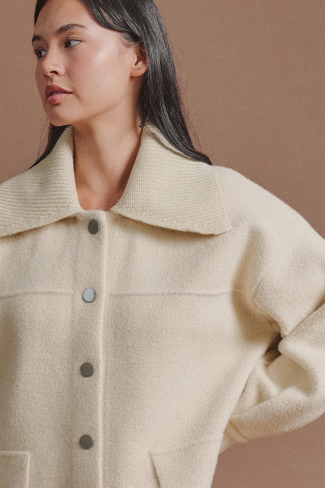Sweater Knit Jacket with Detachable Collar