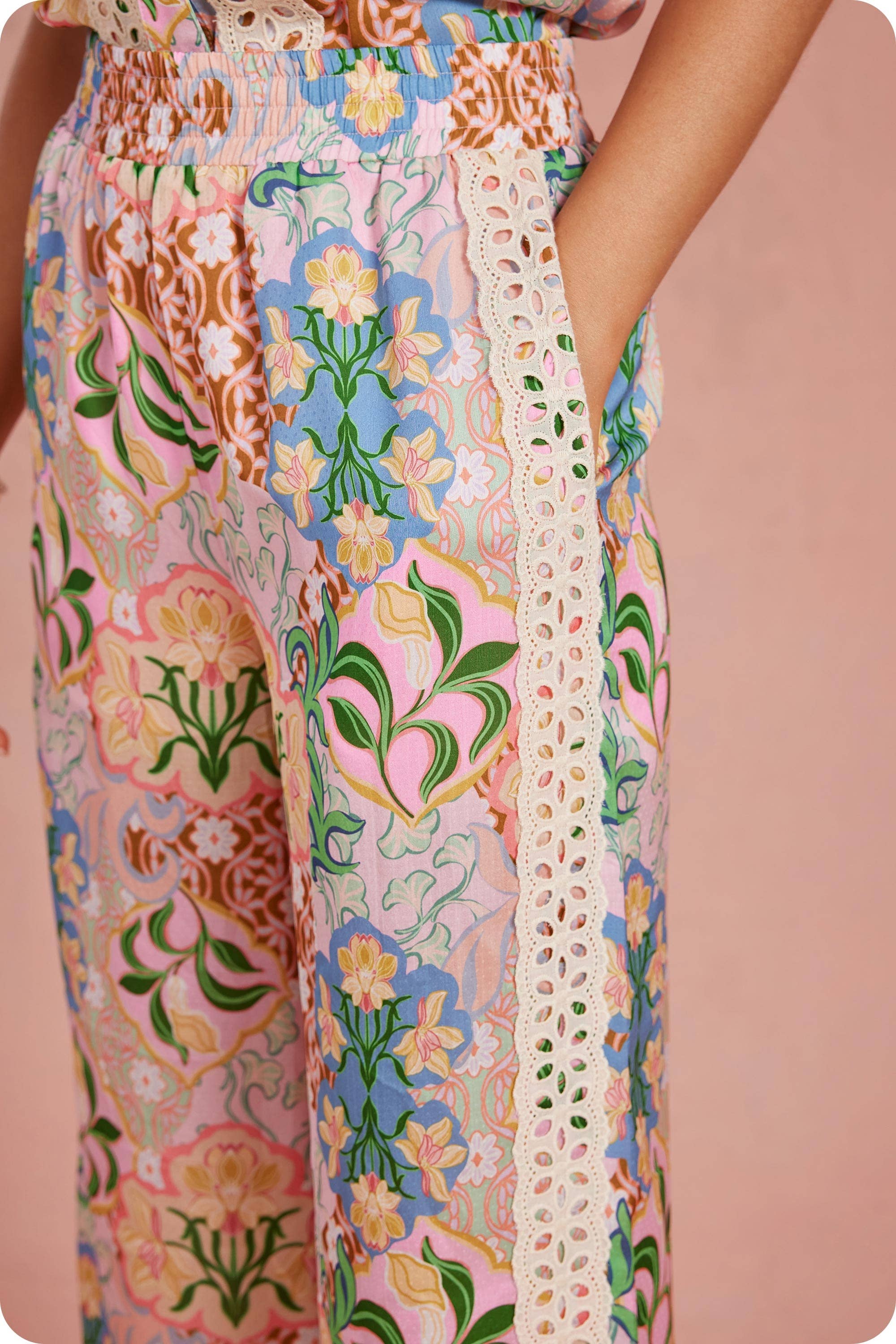 Garden Party Crochet Satin Pants