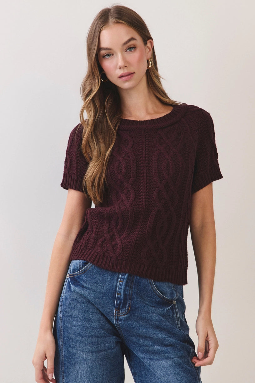 Cable Knit Short Sleeve Sweater