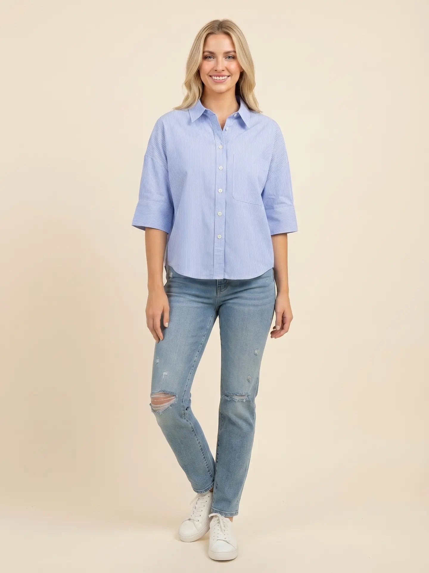 Striped 3/4 Sleeve Blouse