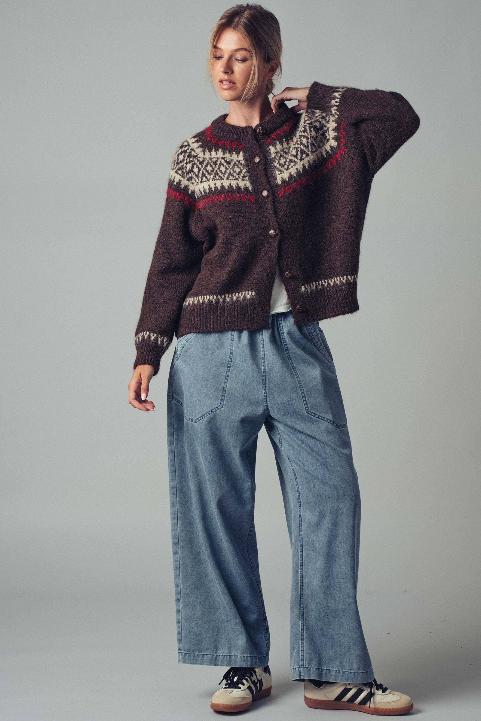 Fair Isle Nordic Toggle Knit Cardigan