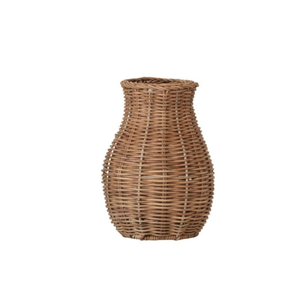 Woven Rattan Vase with Removable Glass Insert