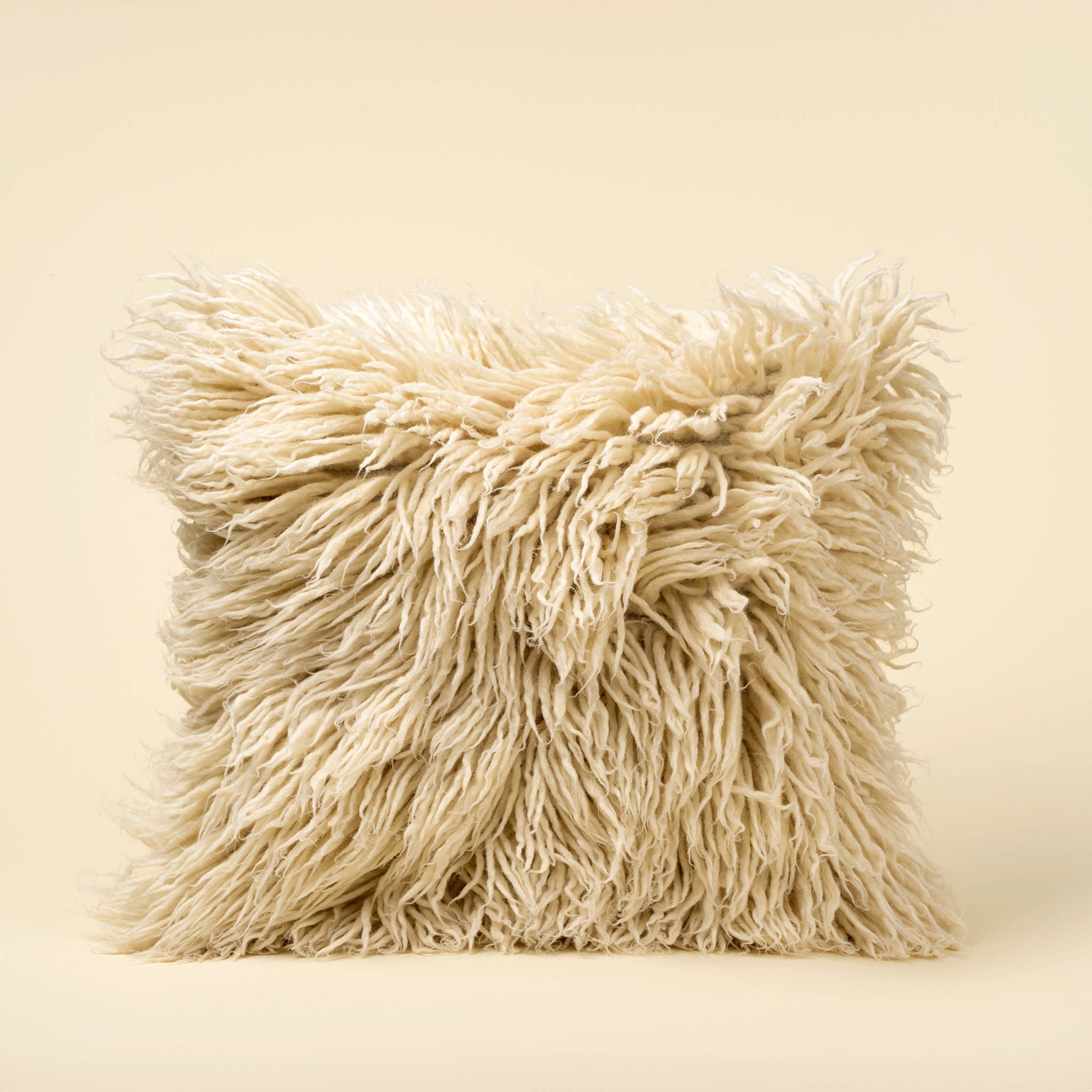 Cream Shaggy Wool Pillow