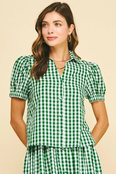 Green Gingham Button Down Shirt