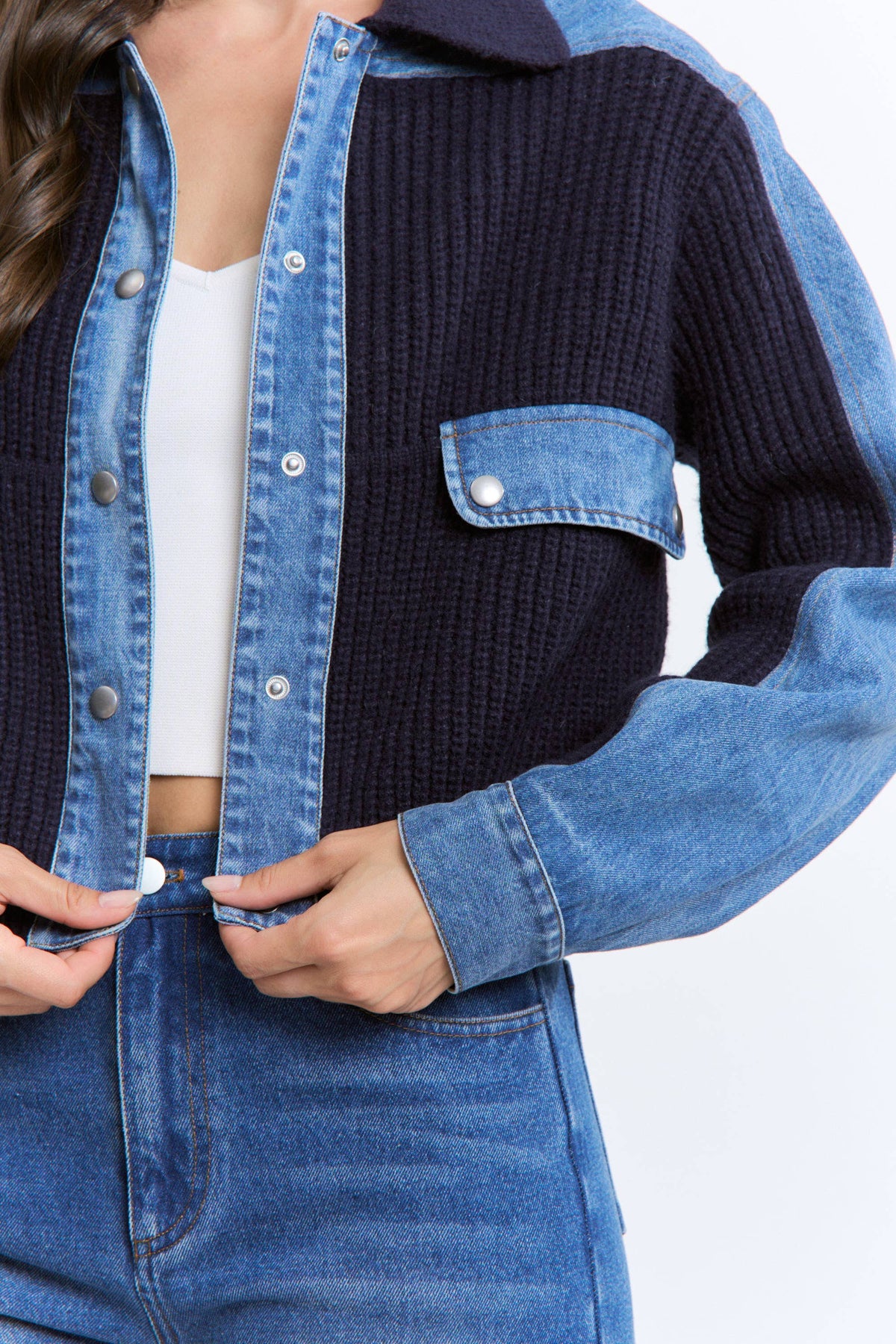 Denim and Knit Panel Jacket