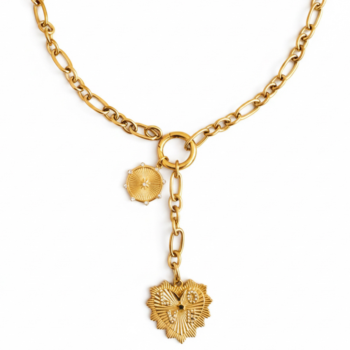 Love Heart Drop Necklace 18K Gold Plated