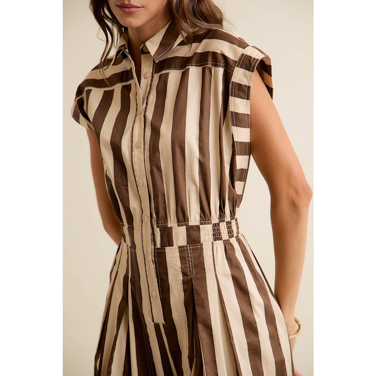 Sleeveless Brown Stripe Jumpsuit