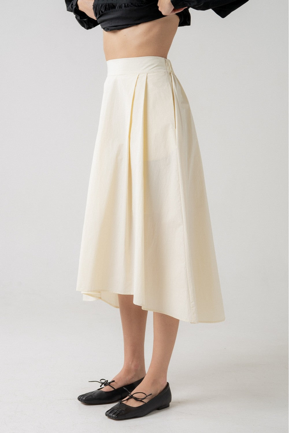 Cream Pleated Midi Skirt
