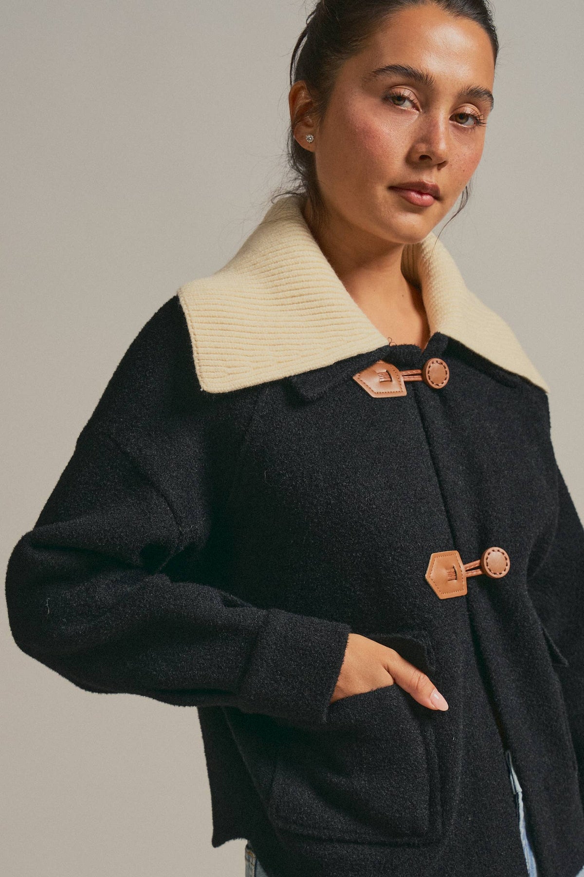 Knit Jacket With Contrast Collar
