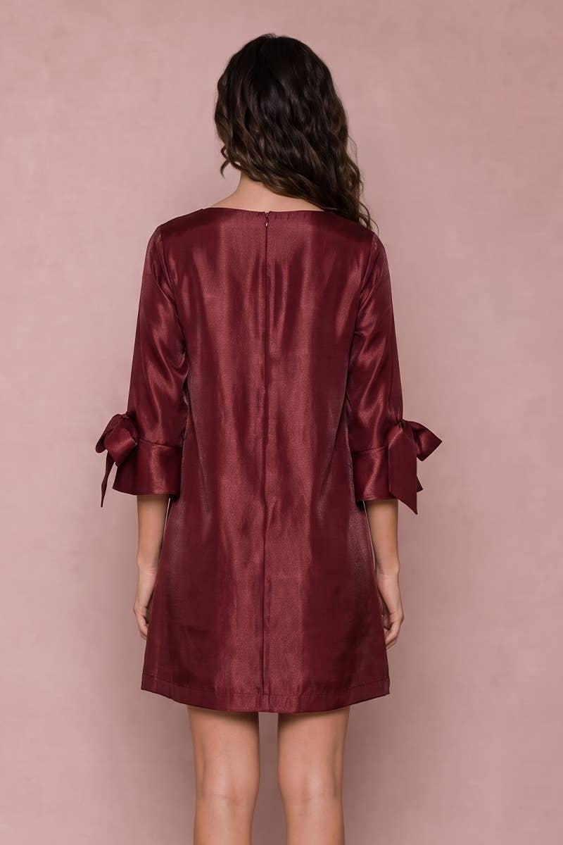 Satin Bow Sleeve Mini Dress
