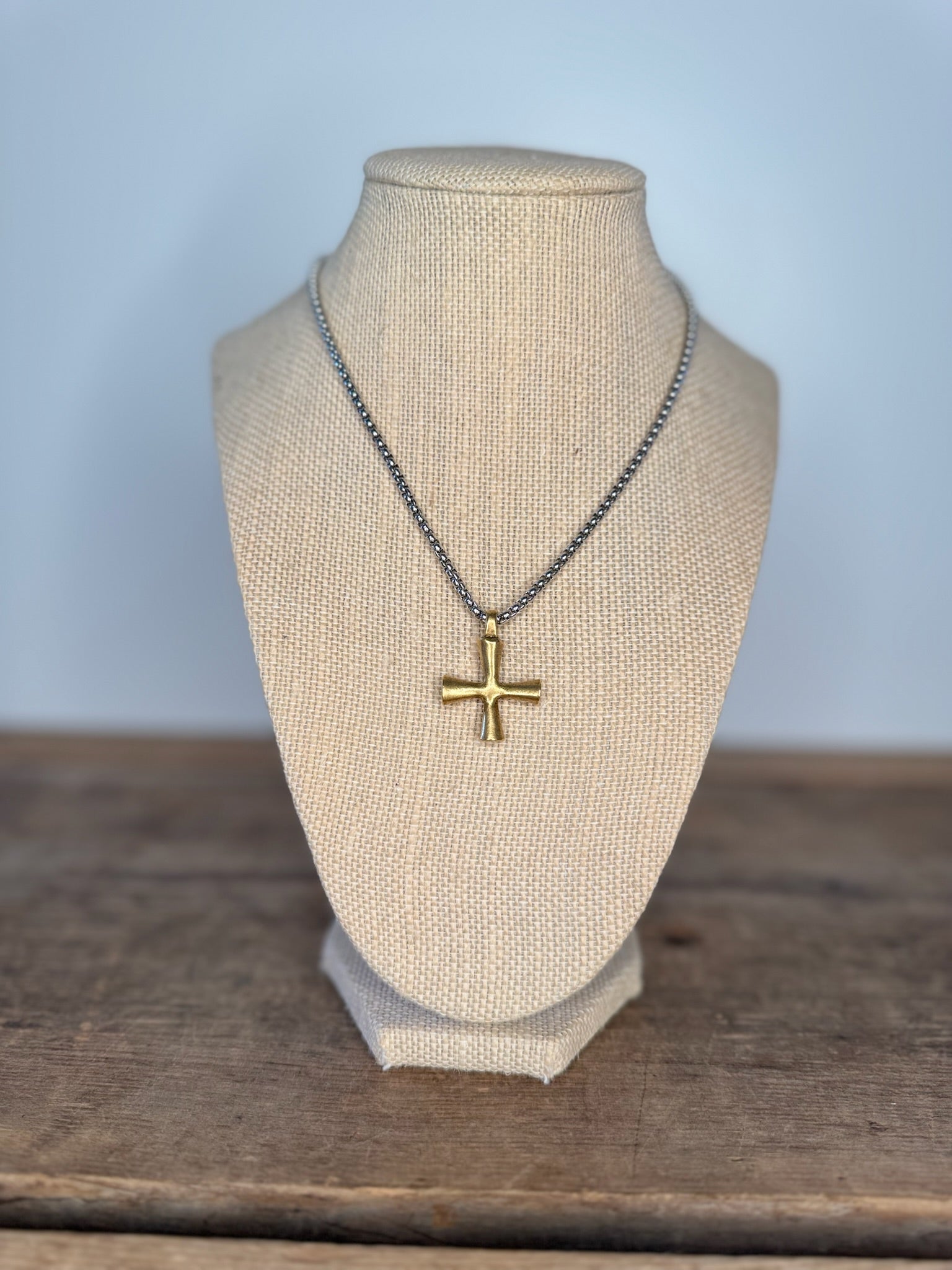 Gunmetal Gold Cross Necklace