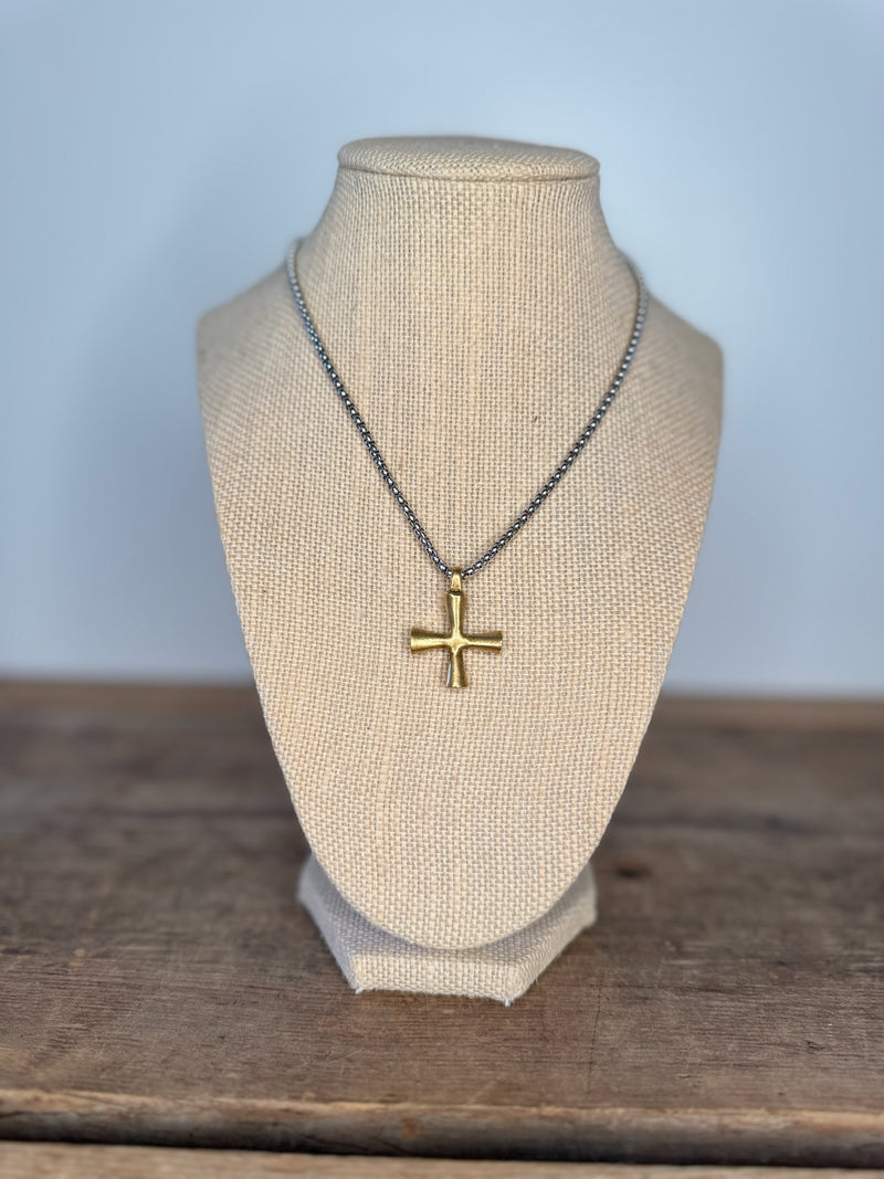 Gunmetal Gold Cross Necklace