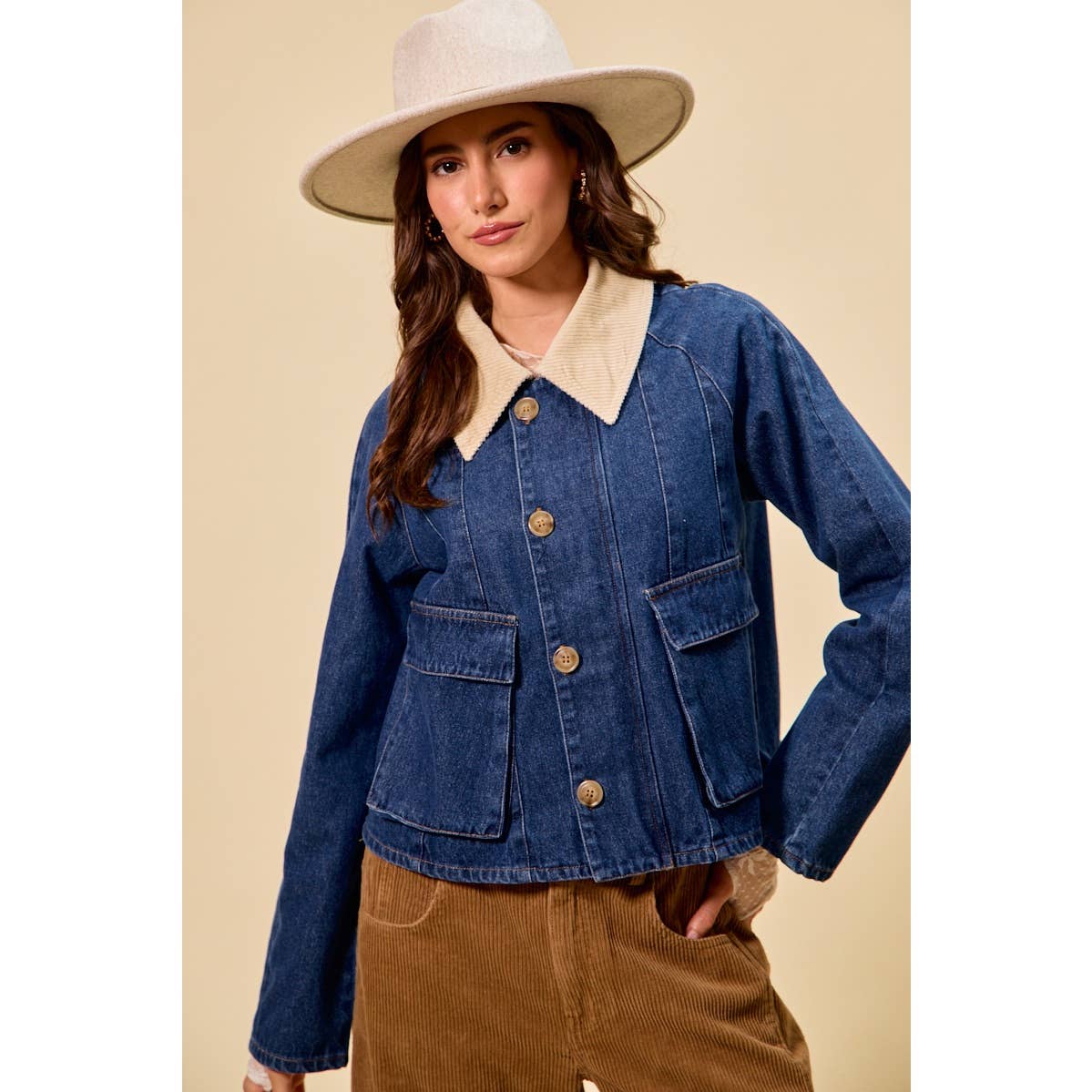 Zip Up and Button Denim Jacket
