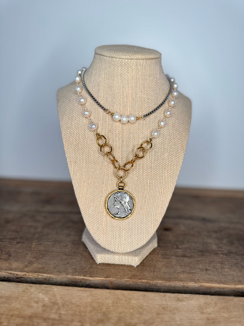Pearl Antique Coin Necklace