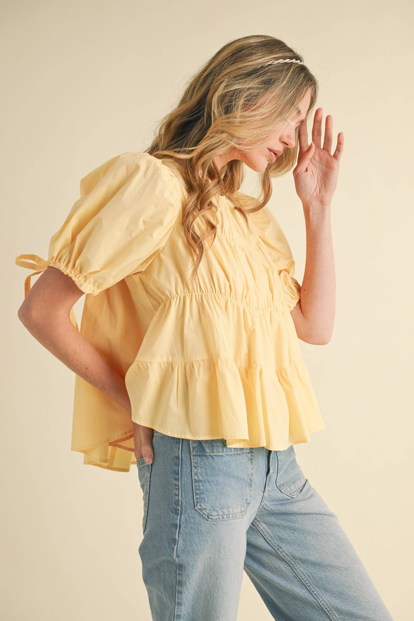 Tiered Shirring Puff Sleeve Top